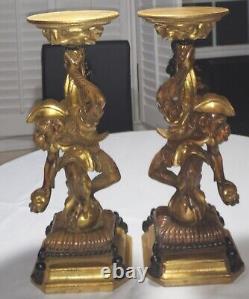 Ultra RARE Vintage a pair of Pirate Monkey Pedestals/ Candle holders, 20.5 x 8
