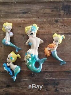 Ultra RareVintage Mermaid Wall Plaques mom and babies gorgeous pin up