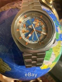 Ultra Rare 1970s Vintage Edox Geoscope Automatic World Timer Swiss Made Watch