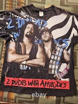 Ultra Rare 1995 Vintage WWF Licensed 2 Dudes With Attitudes AOP Licensed Shirt XL