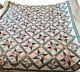 Ultra Rare 86x101 8 Pt Star Hand Sewn Vintage Antique Quilt Teal Patchwork King