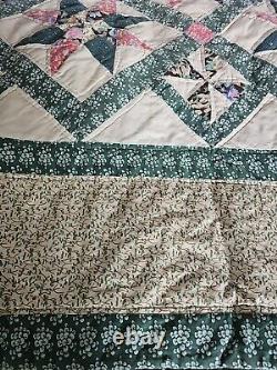 Ultra Rare 86x101 8 Pt Star Hand Sewn Vintage Antique Quilt Teal Patchwork King