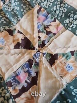 Ultra Rare 86x101 8 Pt Star Hand Sewn Vintage Antique Quilt Teal Patchwork King