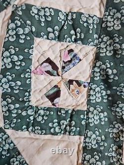 Ultra Rare 86x101 8 Pt Star Hand Sewn Vintage Antique Quilt Teal Patchwork King