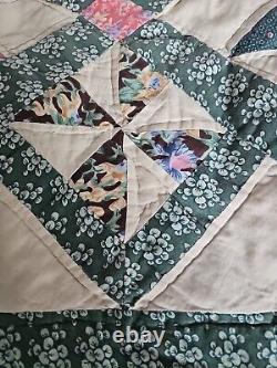 Ultra Rare 86x101 8 Pt Star Hand Sewn Vintage Antique Quilt Teal Patchwork King