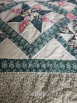 Ultra Rare 86x101 8 Pt Star Hand Sewn Vintage Antique Quilt Teal Patchwork King