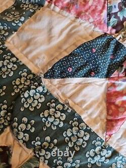 Ultra Rare 86x101 8 Pt Star Hand Sewn Vintage Antique Quilt Teal Patchwork King