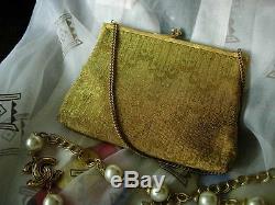 Ultra Rare GUCCI Vintage Gold Beaded Minaudiere Evening Bag Kisslock GG Purse