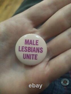 Ultra Rare LGBTQ Button Pin Pinback Vintage Male Lesbians Unite