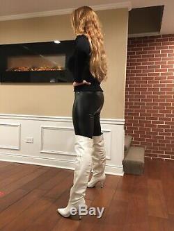 Ultra Rare SBL 80s Vintage White Leather Thigh High Over The Knee Boots SZ 9