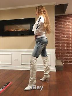 Ultra Rare SBL 80s Vintage White Leather Thigh High Over The Knee Boots SZ 9