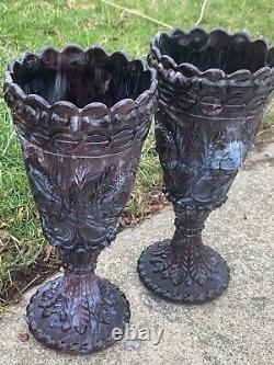 Ultra Rare SLAG GLASS Antique PAIR Davidson Lion Hallmark Chalice Vase -Holiday