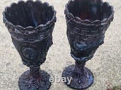 Ultra Rare SLAG GLASS Antique PAIR Davidson Lion Hallmark Chalice Vase -Holiday