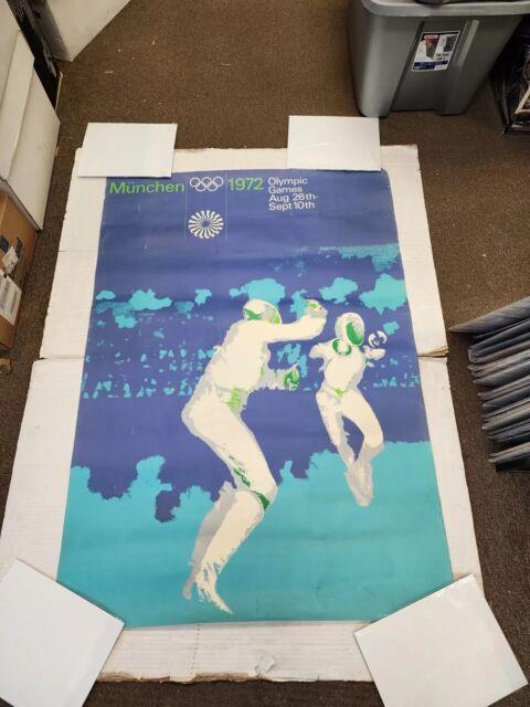 Ultra Rare Vintage 1972 Olympics Over Sized Fencing Poster 46.5 X 33