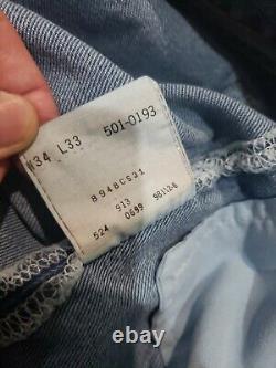 Ultra Rare Vintage 1993 Levi's 501 Shrink To Fit Denim Jeans Made In USA 34x33