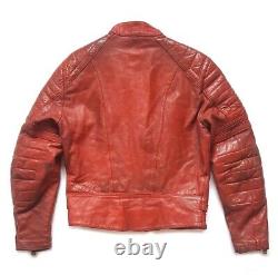 Ultra Rare Vintage 70s Mens Red Distressed Leather Motorcycle Biker Jacket