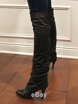 Ultra Rare Vintage 80s Black Leather Thigh High Over The Knee Boots by Two Lips