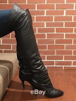 Ultra Rare Vintage 80s Black Leather Thigh High Over The Knee Boots by Two Lips