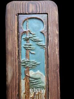 Ultra Rare Vintage Antique CALCO Tile Forest Tree River Mountain Scene 16x3.75