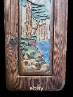 Ultra Rare Vintage Antique CALCO Tile Forest Tree River Mountain Scene 16x3.75