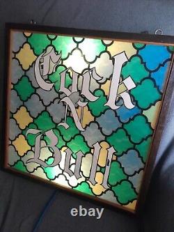 Ultra Rare Vintage Cock N Bull Stained Glass Look Lighted Large Hanging Sign