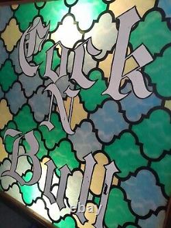 Ultra Rare Vintage Cock N Bull Stained Glass Look Lighted Large Hanging Sign