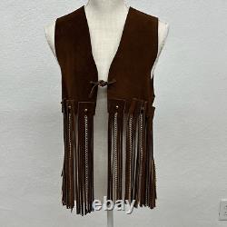 Ultra Rare Vintage Duette Leather Fringe with Chains Vest Made in Spain