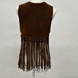 Ultra Rare Vintage Duette Leather Fringe with Chains Vest Made in Spain