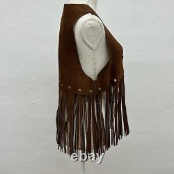 Ultra Rare Vintage Duette Leather Fringe with Chains Vest Made in Spain