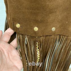 Ultra Rare Vintage Duette Leather Fringe with Chains Vest Made in Spain