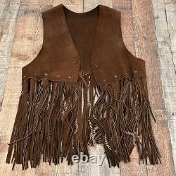 Ultra Rare Vintage Duette Leather Fringe with Chains Vest Made in Spain