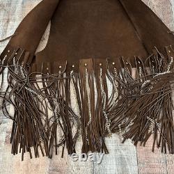 Ultra Rare Vintage Duette Leather Fringe with Chains Vest Made in Spain