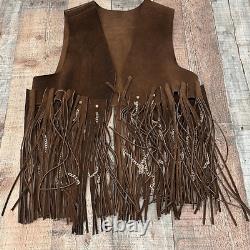 Ultra Rare Vintage Duette Leather Fringe with Chains Vest Made in Spain