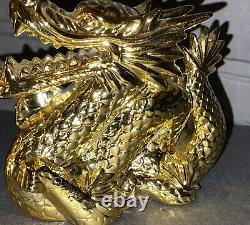 Ultra Rare Vintage Pair of Yoshimi K Ceramic Golden Japanese Dragons Both Signed