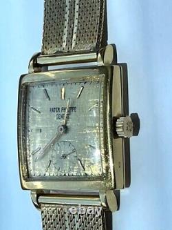Ultra-Rare Vintage Patek Philippe Ref. 1431 Square Watch, Gold Guilloche dial