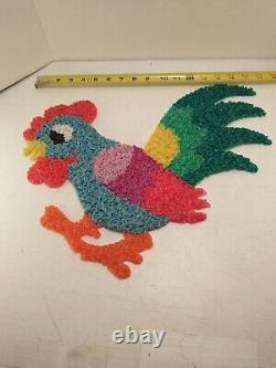 Ultra Rare Vintage Popcorn Melted Plastic Decoration Pecking Rooster Vibrant