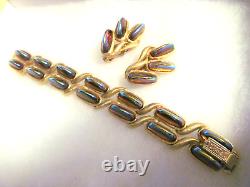Ultra Rare Vintage Signed Florenza Carnival Glass Cabochon Bracelet Earring Set