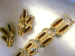 Ultra Rare Vintage Signed Florenza Carnival Glass Cabochon Bracelet Earring Set