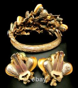 Ultra Rare Vintage Signed HAR Jeweled Large Clamper Bracelet & Earring Set A59