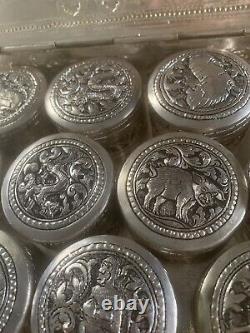 Ultra Rare Vintage Silver Plated Pill Box 11 Boxes with Case! SNAKE, PIG, & More