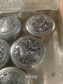 Ultra Rare Vintage Silver Plated Pill Box 11 Boxes with Case! SNAKE, PIG, & More