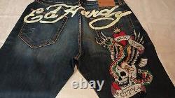 Ultra Rare Vintage Y2k Ed Hardy Jeans Skull Jeweled Rhinestones 100% Authentic