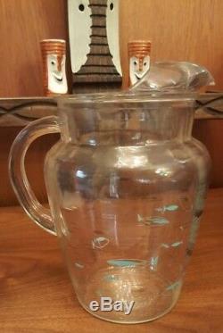 Vintage 1950's ULTRA RARE Libbey Atomic Fish Water Pitcher Very Hard to Find
