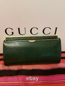 Vintage 1960's Authentic Gucci ULTRA RARE Green Lizard Box Clutch Evening Bag
