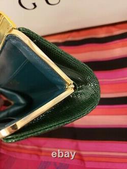 Vintage 1960's Authentic Gucci ULTRA RARE Green Lizard Box Clutch Evening Bag