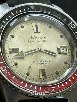 Vintage 1960s Nicolet Skindiver 900 Watch 41mm Ultra Cool & Ultra Rare