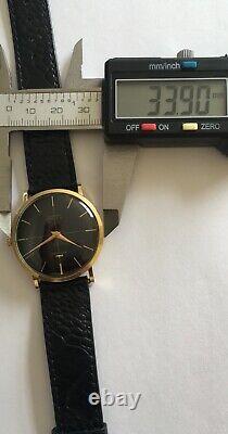 Vintage BUCHERER Watch 18k Gold Black Dial CROWN 2 Hands Time ULTRA RARE