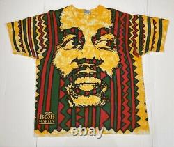 Vintage Bob Marley Tie Dye All Over Print T-Shirt Rasta XL Ultra Rare