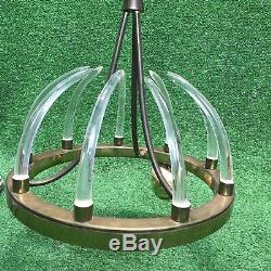 Vintage Brass Swag Light Chandelier Acrylic Horn Disco Ball Spikes Ultra Rare
