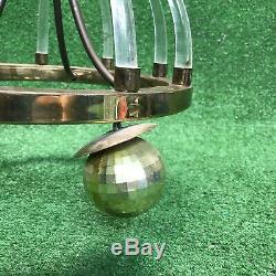 Vintage Brass Swag Light Chandelier Acrylic Horn Disco Ball Spikes Ultra Rare